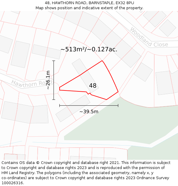 48, HAWTHORN ROAD, BARNSTAPLE, EX32 8PU: Plot and title map