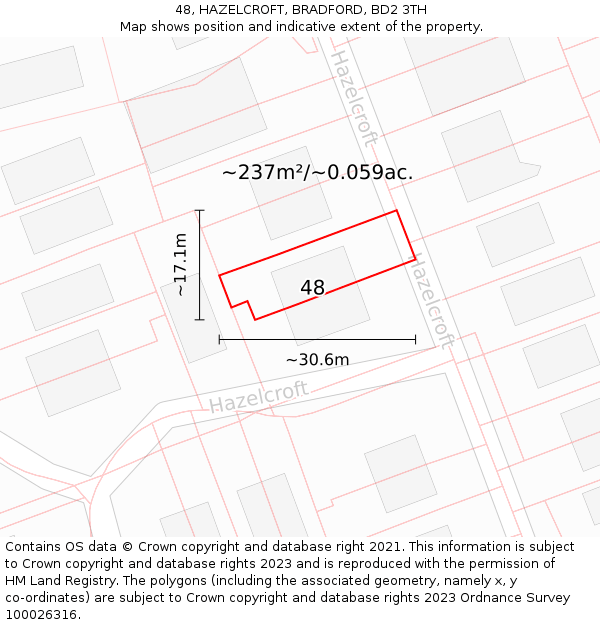 48, HAZELCROFT, BRADFORD, BD2 3TH: Plot and title map