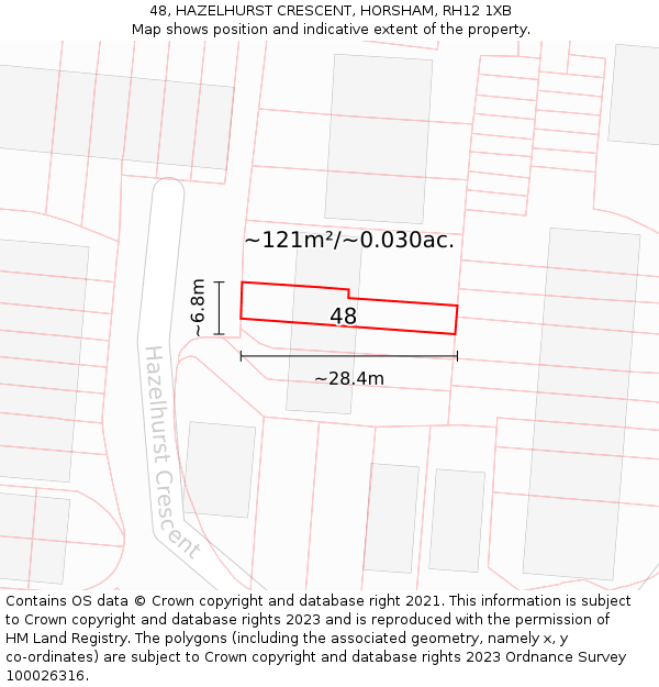 48, HAZELHURST CRESCENT, HORSHAM, RH12 1XB: Plot and title map