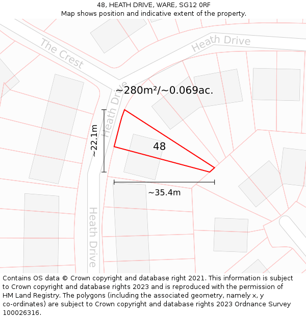48, HEATH DRIVE, WARE, SG12 0RF: Plot and title map
