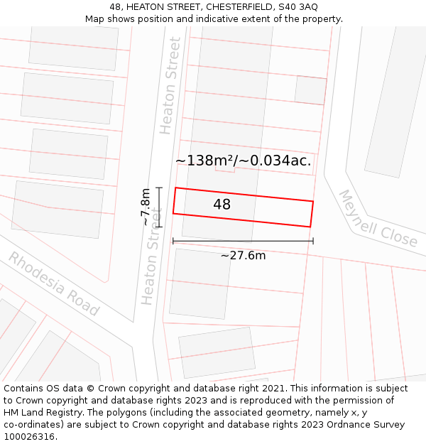 48, HEATON STREET, CHESTERFIELD, S40 3AQ: Plot and title map