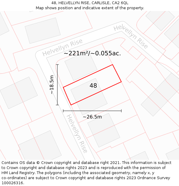 48, HELVELLYN RISE, CARLISLE, CA2 6QL: Plot and title map