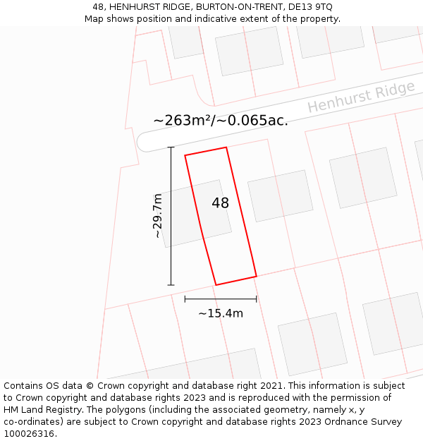 48, HENHURST RIDGE, BURTON-ON-TRENT, DE13 9TQ: Plot and title map