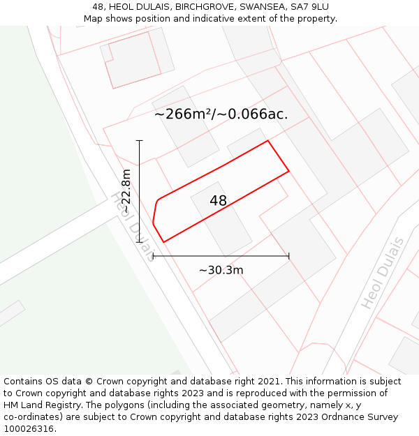 48, HEOL DULAIS, BIRCHGROVE, SWANSEA, SA7 9LU: Plot and title map