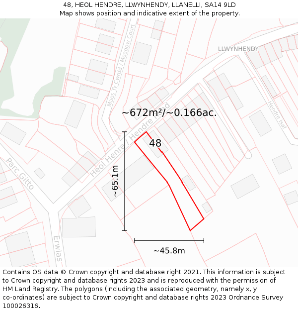 48, HEOL HENDRE, LLWYNHENDY, LLANELLI, SA14 9LD: Plot and title map