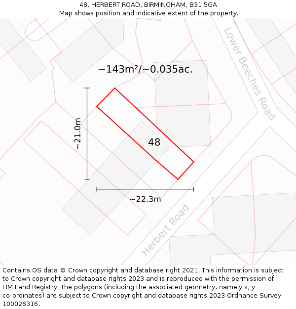 48, HERBERT ROAD, BIRMINGHAM, B31 5GA: Plot and title map