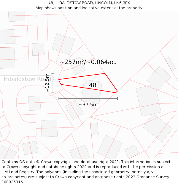 48, HIBALDSTOW ROAD, LINCOLN, LN6 3PX: Plot and title map