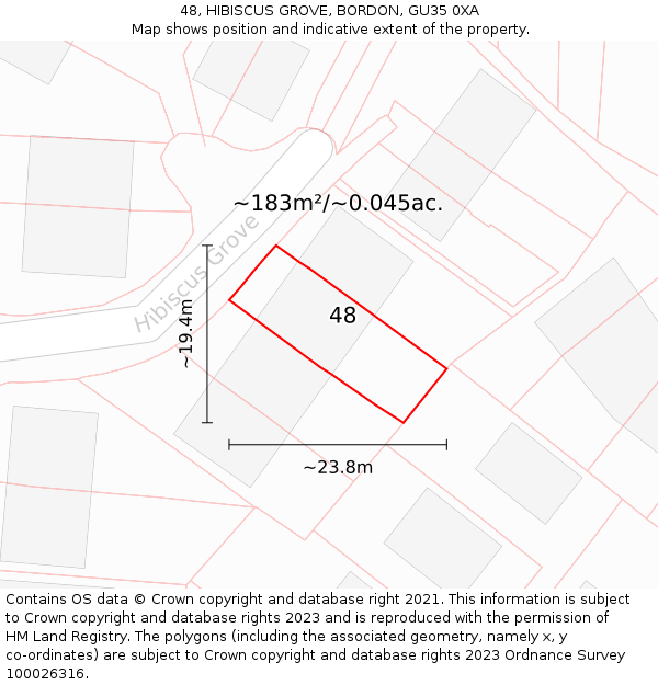 48, HIBISCUS GROVE, BORDON, GU35 0XA: Plot and title map