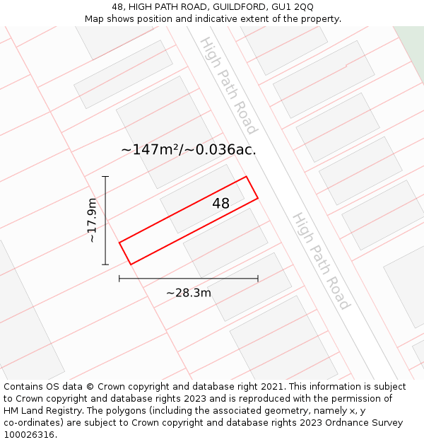 48, HIGH PATH ROAD, GUILDFORD, GU1 2QQ: Plot and title map