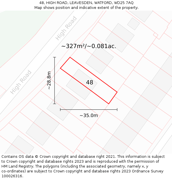 48, HIGH ROAD, LEAVESDEN, WATFORD, WD25 7AQ: Plot and title map