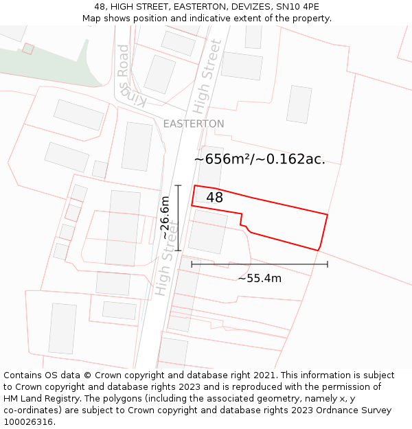 48, HIGH STREET, EASTERTON, DEVIZES, SN10 4PE: Plot and title map