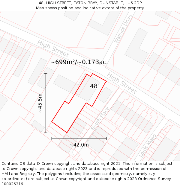 48, HIGH STREET, EATON BRAY, DUNSTABLE, LU6 2DP: Plot and title map
