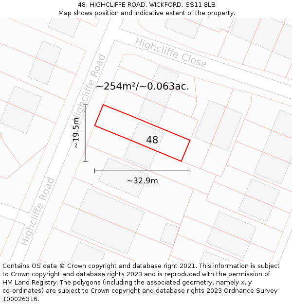 48, HIGHCLIFFE ROAD, WICKFORD, SS11 8LB: Plot and title map