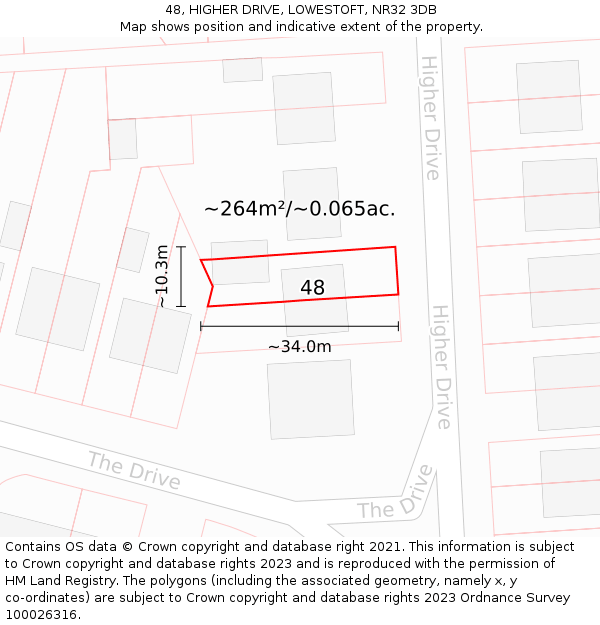 48, HIGHER DRIVE, LOWESTOFT, NR32 3DB: Plot and title map