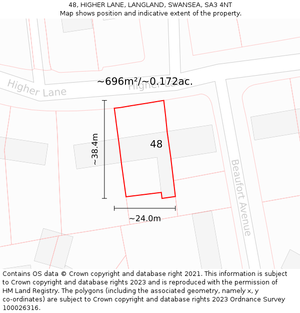 48, HIGHER LANE, LANGLAND, SWANSEA, SA3 4NT: Plot and title map