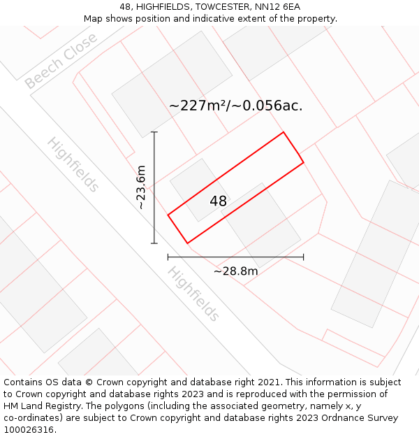 48, HIGHFIELDS, TOWCESTER, NN12 6EA: Plot and title map