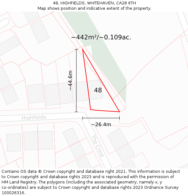 48, HIGHFIELDS, WHITEHAVEN, CA28 6TH: Plot and title map