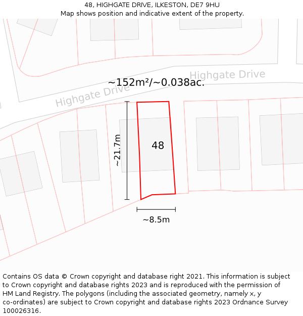 48, HIGHGATE DRIVE, ILKESTON, DE7 9HU: Plot and title map