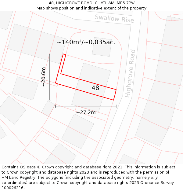 48, HIGHGROVE ROAD, CHATHAM, ME5 7PW: Plot and title map