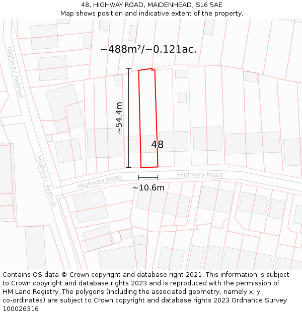48, HIGHWAY ROAD, MAIDENHEAD, SL6 5AE: Plot and title map
