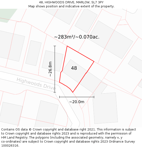 48, HIGHWOODS DRIVE, MARLOW, SL7 3PY: Plot and title map