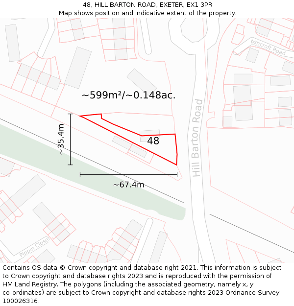 48, HILL BARTON ROAD, EXETER, EX1 3PR: Plot and title map