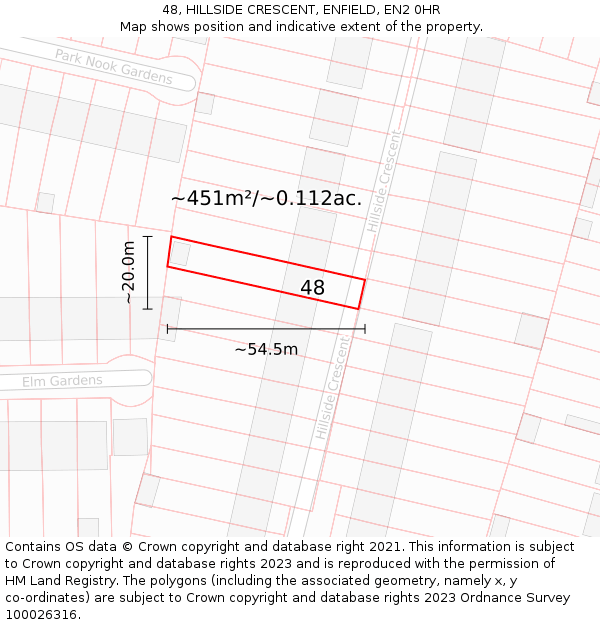 48, HILLSIDE CRESCENT, ENFIELD, EN2 0HR: Plot and title map