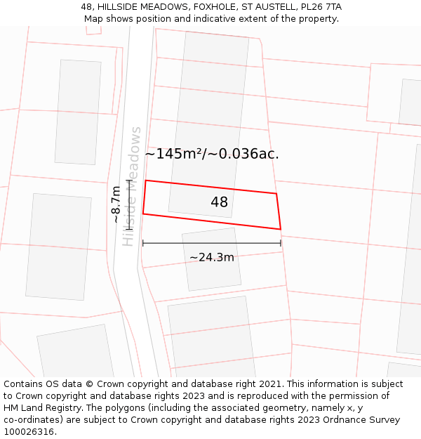 48, HILLSIDE MEADOWS, FOXHOLE, ST AUSTELL, PL26 7TA: Plot and title map