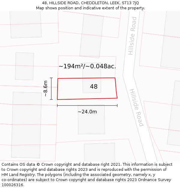 48, HILLSIDE ROAD, CHEDDLETON, LEEK, ST13 7JQ: Plot and title map