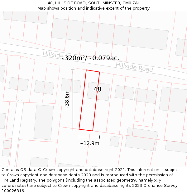 48, HILLSIDE ROAD, SOUTHMINSTER, CM0 7AL: Plot and title map