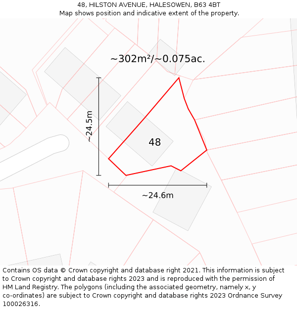 48, HILSTON AVENUE, HALESOWEN, B63 4BT: Plot and title map
