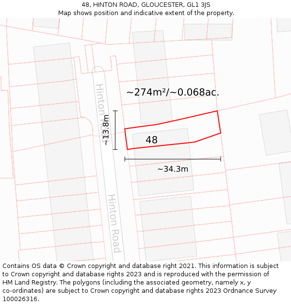 48, HINTON ROAD, GLOUCESTER, GL1 3JS: Plot and title map