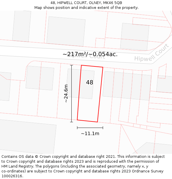 48, HIPWELL COURT, OLNEY, MK46 5QB: Plot and title map