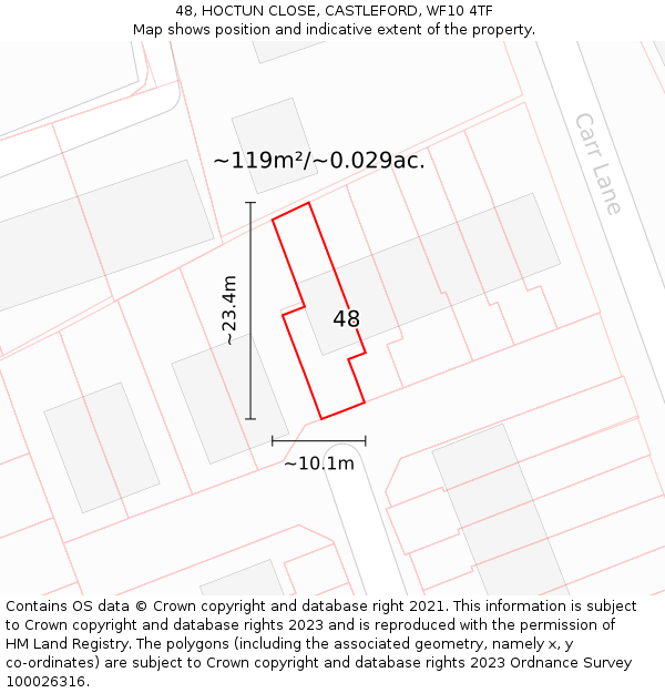 48, HOCTUN CLOSE, CASTLEFORD, WF10 4TF: Plot and title map