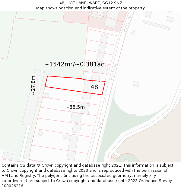 48, HOE LANE, WARE, SG12 9NZ: Plot and title map