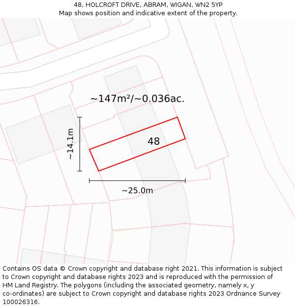 48, HOLCROFT DRIVE, ABRAM, WIGAN, WN2 5YP: Plot and title map
