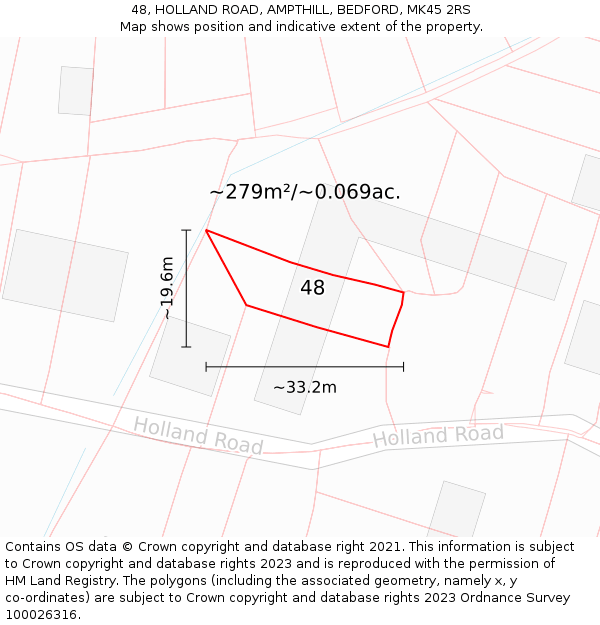 48, HOLLAND ROAD, AMPTHILL, BEDFORD, MK45 2RS: Plot and title map