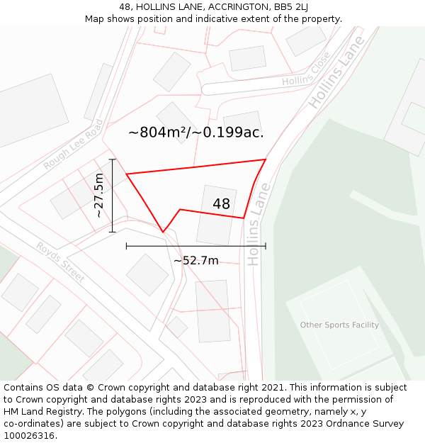 48, HOLLINS LANE, ACCRINGTON, BB5 2LJ: Plot and title map