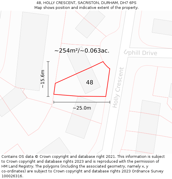 48, HOLLY CRESCENT, SACRISTON, DURHAM, DH7 6PS: Plot and title map