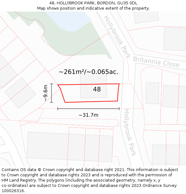 48, HOLLYBROOK PARK, BORDON, GU35 0DL: Plot and title map