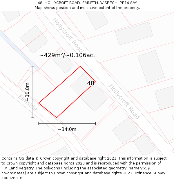48, HOLLYCROFT ROAD, EMNETH, WISBECH, PE14 8AY: Plot and title map