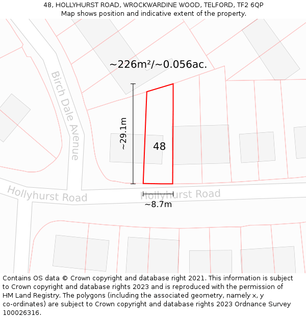 48, HOLLYHURST ROAD, WROCKWARDINE WOOD, TELFORD, TF2 6QP: Plot and title map