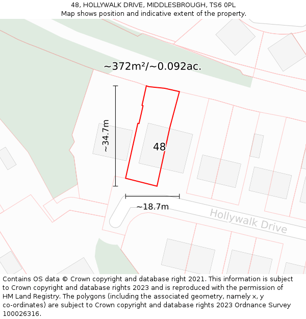 48, HOLLYWALK DRIVE, MIDDLESBROUGH, TS6 0PL: Plot and title map