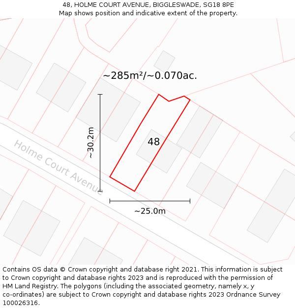 48, HOLME COURT AVENUE, BIGGLESWADE, SG18 8PE: Plot and title map