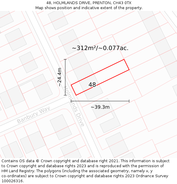 48, HOLMLANDS DRIVE, PRENTON, CH43 0TX: Plot and title map