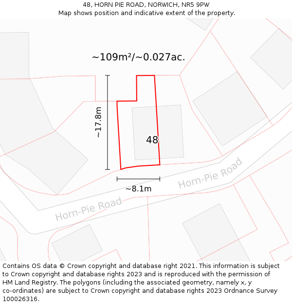 48, HORN PIE ROAD, NORWICH, NR5 9PW: Plot and title map
