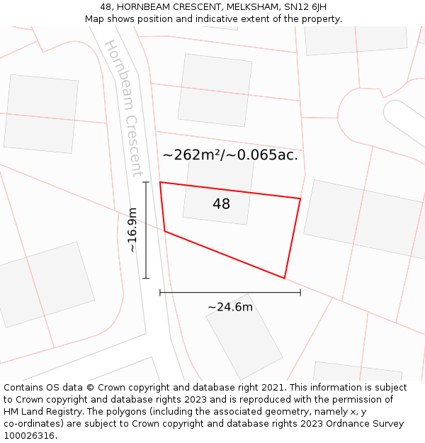 48, HORNBEAM CRESCENT, MELKSHAM, SN12 6JH: Plot and title map