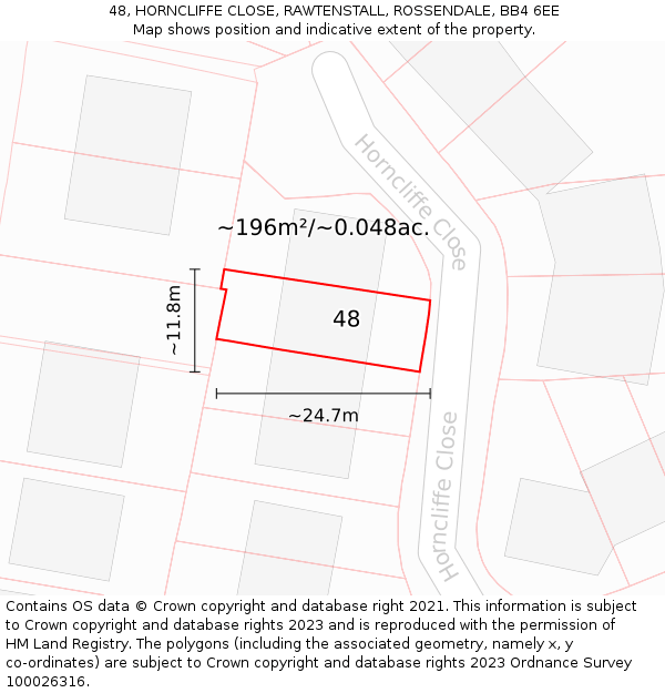 48, HORNCLIFFE CLOSE, RAWTENSTALL, ROSSENDALE, BB4 6EE: Plot and title map