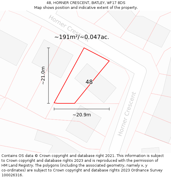 48, HORNER CRESCENT, BATLEY, WF17 8DS: Plot and title map