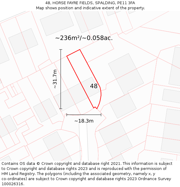 48, HORSE FAYRE FIELDS, SPALDING, PE11 3FA: Plot and title map